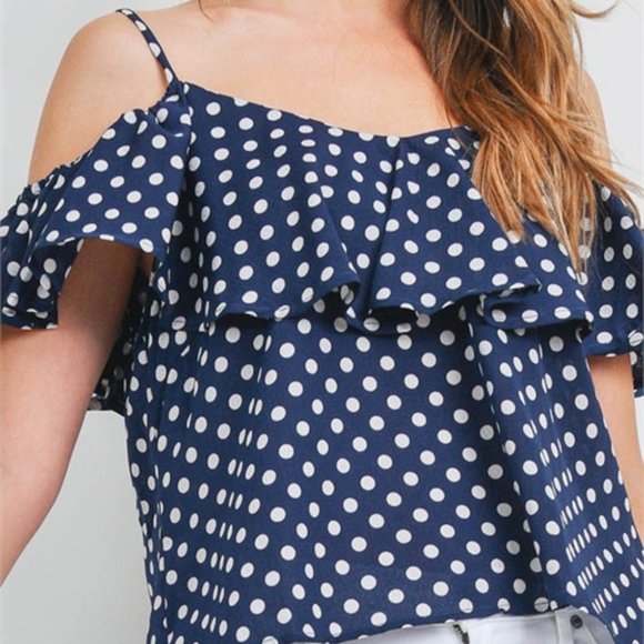 POLKA-DOT COLD SHOULDER BLOUSE - Picture 2 of 4